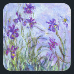 Claude Monet - Lilac Irises / Iris Mauves Square Sticker<br><div class="desc">Lilac Irises / Iris Mauves - Claude Monet,  1914-1917</div>