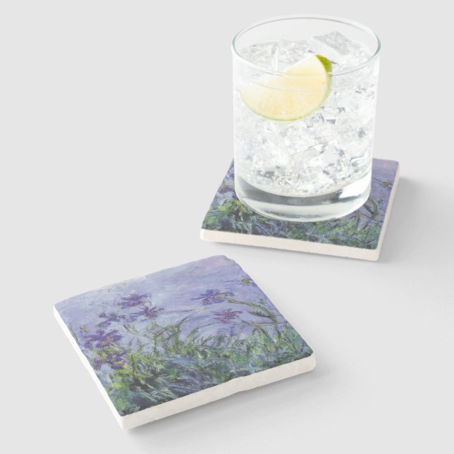 Claude Monet Lilac Irises Stone Coaster (Side)