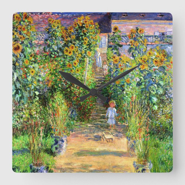 Claude Monet: Monet's Garden at Vétheuil Square Wall Clock (Front)
