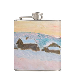 Claude Monet - Norway Landscape, Blue Houses Hip Flask