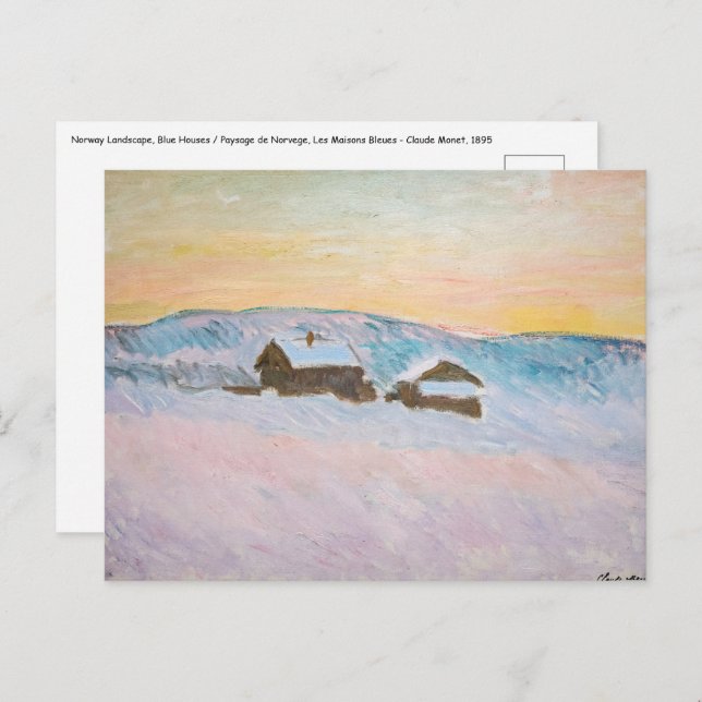 Claude Monet - Norway Landscape, Blue Houses Postcard (Front/Back)