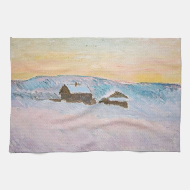 Claude Monet - Norway Landscape, Blue Houses Tea Towel (Horizontal)
