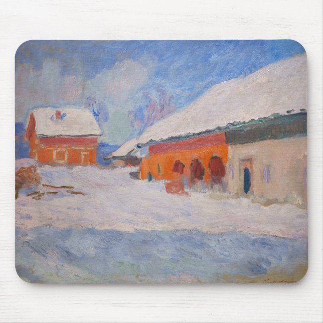 Claude Monet - Norway, Red Houses at Bjornegaard Mouse Pad (Front)