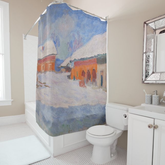 Claude Monet - Norway, Red Houses at Bjornegaard Shower Curtain (In Situ)