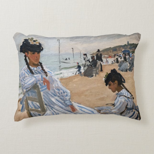 Claude Monet - On the Beach at Trouville Decorative Cushion (Front)