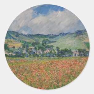Claude Monet Painting, Poppy Field at Giverny Classic Round Sticker