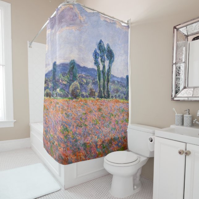 Claude Monet - Poppy Field 1890 (Giverny) Shower Curtain (In Situ)