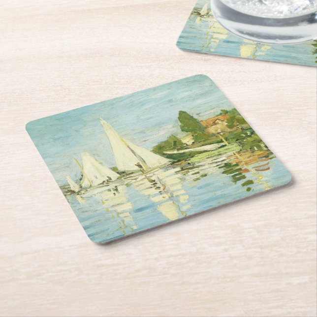 Claude Monet. Regattas at Argenteuil Square Paper Coaster (Angled)