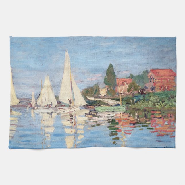 Claude Monet - Regattas at Argenteuil Tea Towel (Horizontal)