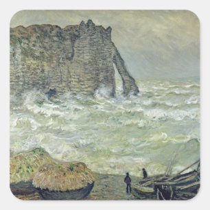 Claude Monet Rough Sea at Etretat, 1883 Square Sticker