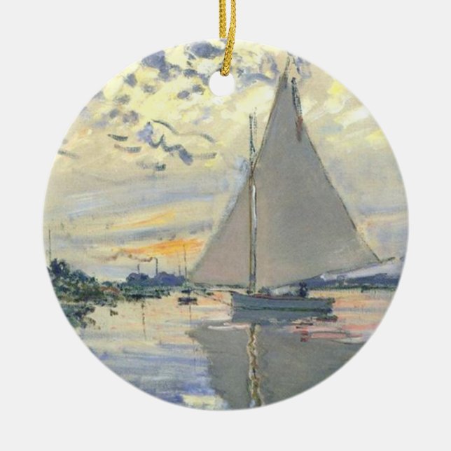 Claude Monet - Sailboat At Le Petit Gennevilliers Ceramic Tree Decoration (Front)