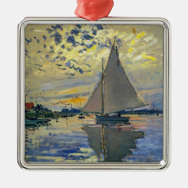 Claude Monet - Sailboat at Le Petit-Gennevilliers Metal Tree Decoration (Front)