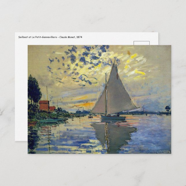 Claude Monet - Sailboat at Le Petit-Gennevilliers Postcard (Front/Back)