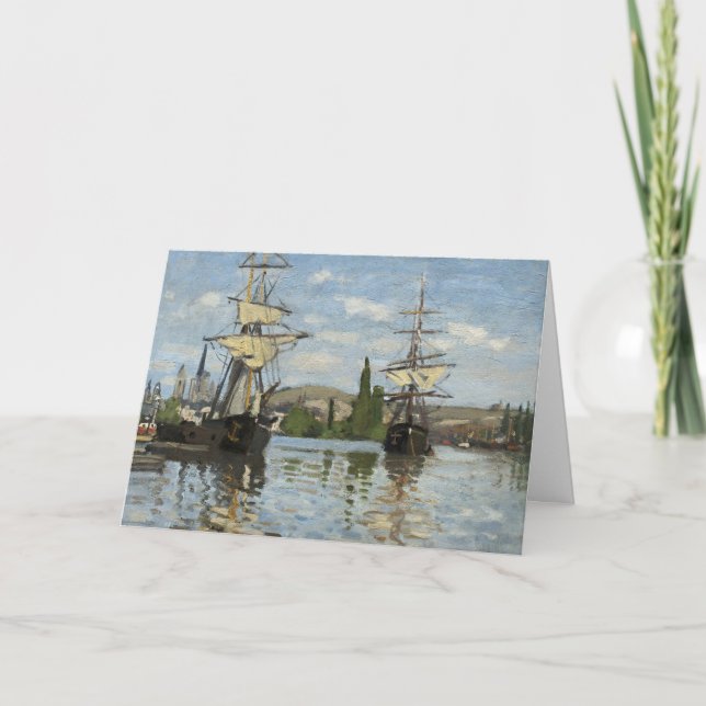 Claude Monet Ships on the Seine River Travel Art Card (Front)