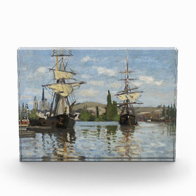 Claude Monet Ships on the Seine River Travel Art Photo Block (Front)