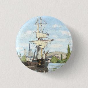 Claude Monet. Ships Riding on the Seine at Rouen 3 Cm Round Badge