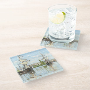 Claude Monet. Ships Riding on the Seine at Rouen Glass Coaster