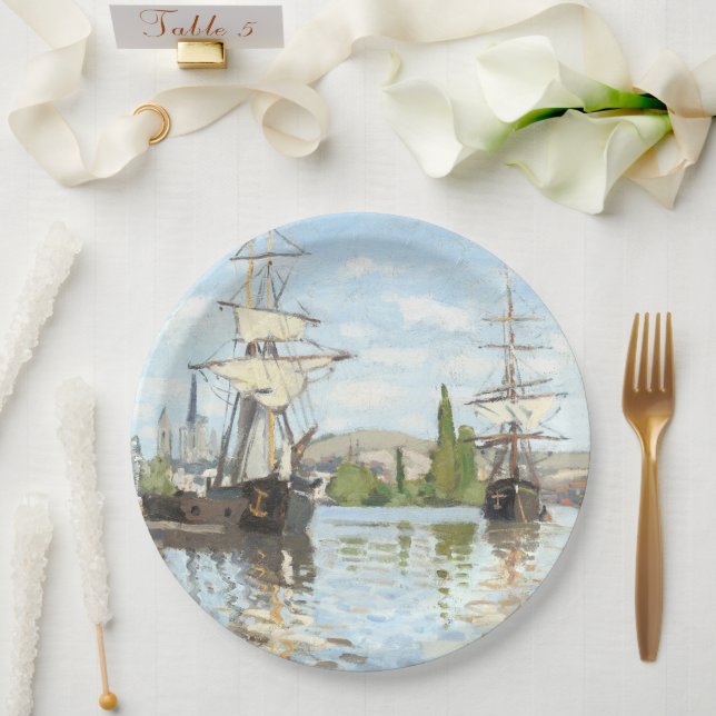 Claude Monet. Ships Riding on the Seine at Rouen Paper Plate (Wedding)