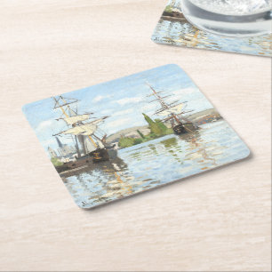 Claude Monet. Ships Riding on the Seine at Rouen Square Paper Coaster