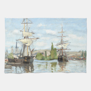 Claude Monet. Ships Riding on the Seine at Rouen Tea Towel