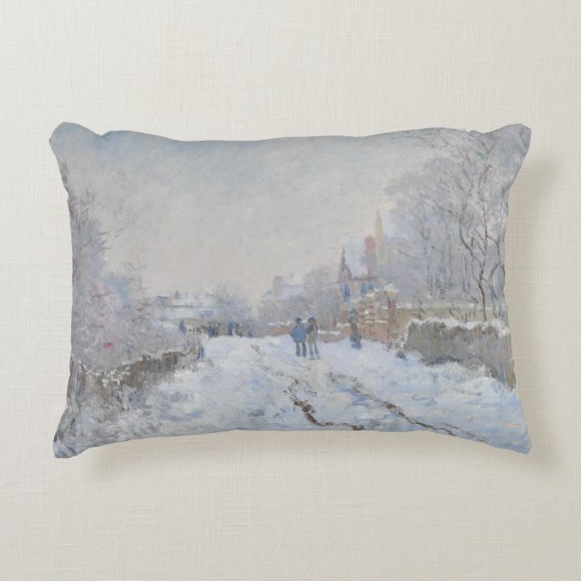 Claude Monet - Snow Scene at Argenteuil Decorative Cushion (Front)