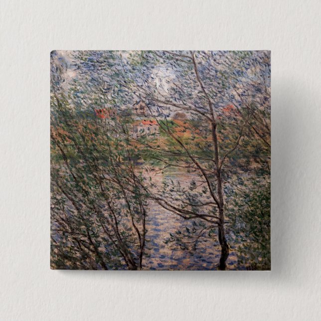 Claude Monet - Springtime through the branches 15 Cm Square Badge (Front)