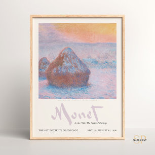 Claude Monet Stacks of Wheat Sunset Snow Effect Poster