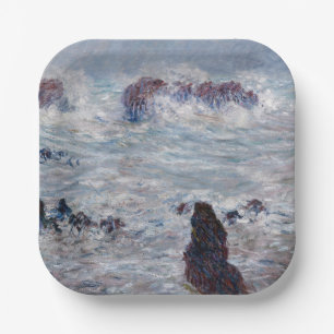 Claude Monet - Storm off the Belle-Ile Coast Paper Plate