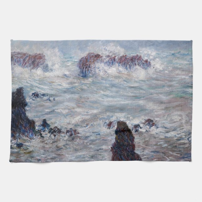 Claude Monet - Storm off the Belle-Ile Coast Tea Towel (Horizontal)