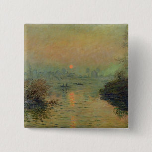 Claude Monet   Sun Setting over the Seine 15 Cm Square Badge
