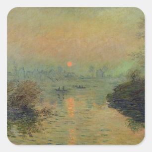 Claude Monet Sun Setting over the Seine Square Sticker