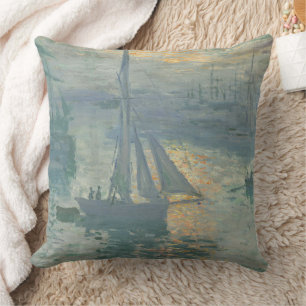 Claude Monet Sunrise 1873 Sailboats Harbour Art Cushion
