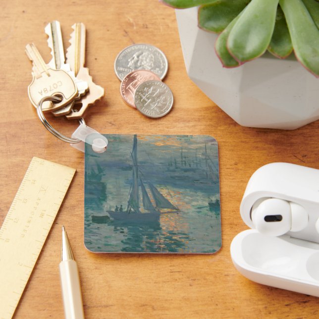 Claude Monet Sunrise Marine Sailboat Impressionism Key Ring (Desk)