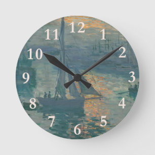 Claude Monet Sunrise Marine Sailboat Impressionism Round Clock