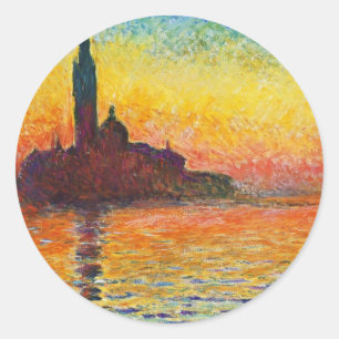 Claude Monet Sunset In Venice Impressionist Art Classic Round Sticker