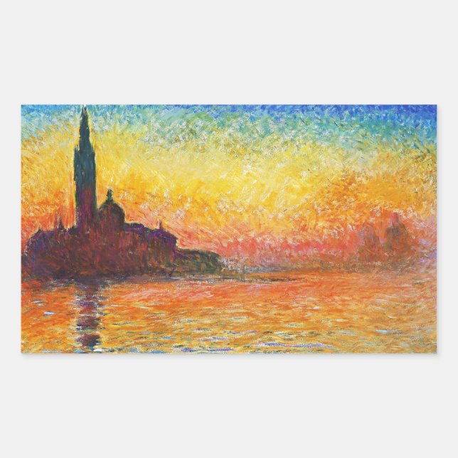 Claude Monet Sunset In Venice Impressionist Art Rectangular Sticker (Front)