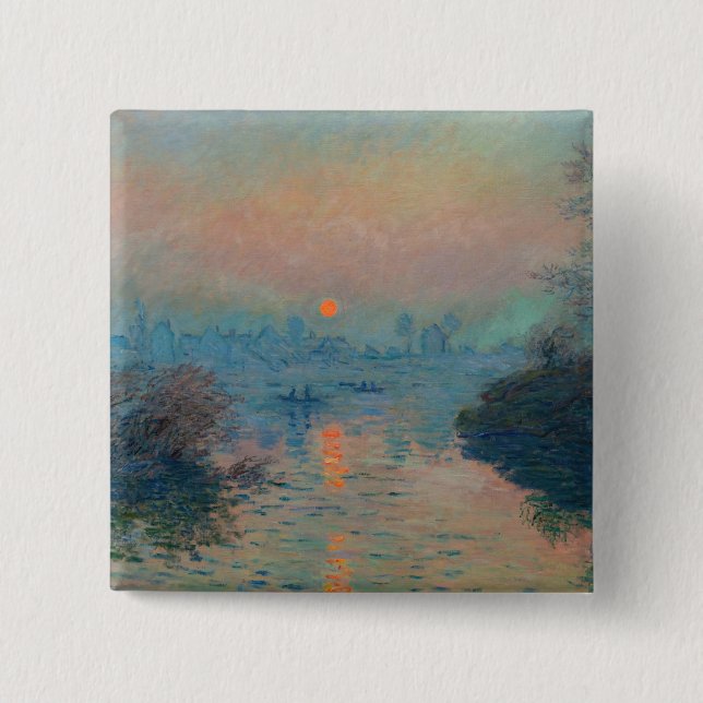 Claude Monet - Sunset on the Seine at Lavacourt 15 Cm Square Badge (Front)