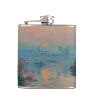 Claude Monet - Sunset on the Seine at Lavacourt Hip Flask