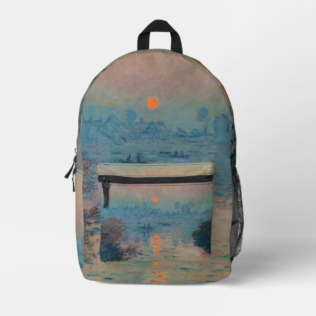 Claude Monet - Sunset on the Seine at Lavacourt Printed Backpack (Front)