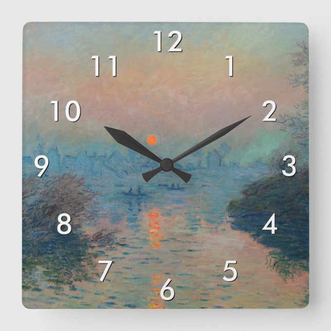 Claude Monet - Sunset on the Seine at Lavacourt Square Wall Clock (Front)
