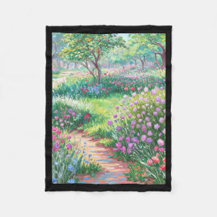 Claude Monet The Artist's Garden At Giverny Sticke Fleece Blanket
