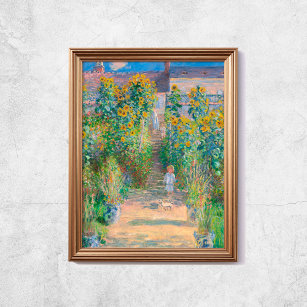 Claude Monet The Artists Garden Sunflowers Old Art Poster