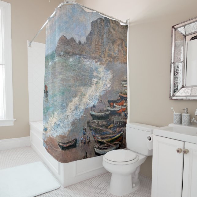 Claude Monet - The Beach at Etretat Shower Curtain (In Situ)