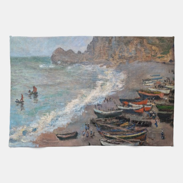 Claude Monet - The Beach at Etretat Tea Towel (Horizontal)