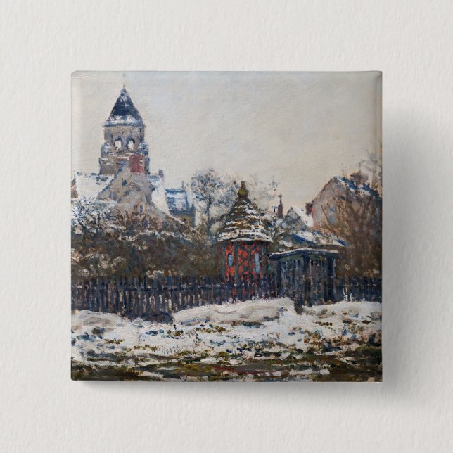 Claude Monet - The Church at Vetheuil 15 Cm Square Badge (Front)