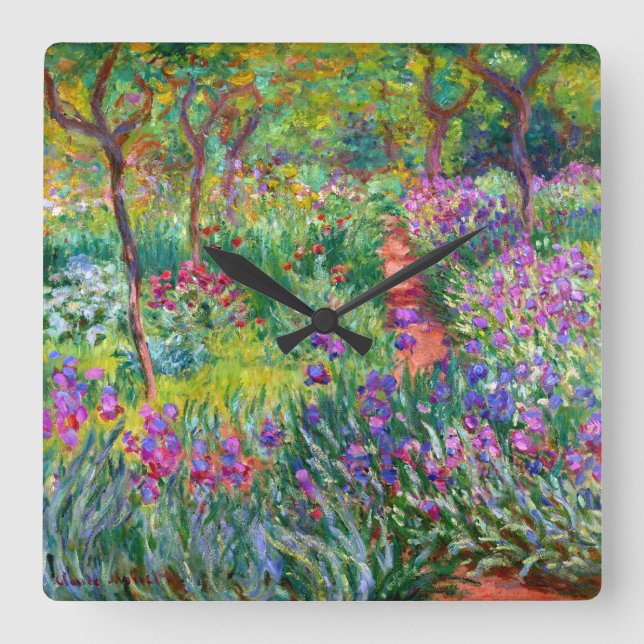 Claude Monet: The Iris Garden at Giverny Square Wall Clock (Front)