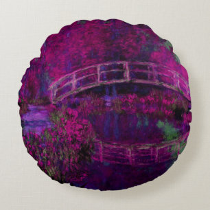 Claude Monet The Japanes Bridge purple Round Cushion