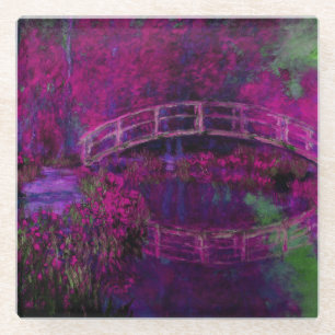 Claude Monet The Japanese Bridge purple Glass Coaster