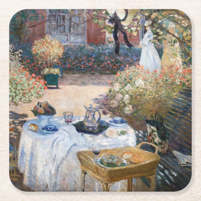 Claude Monet - The Luncheon, decorative panel Square Paper Coaster (Front)