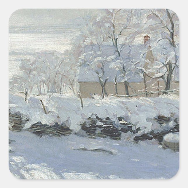 Claude Monet - The Magpie Classic painting Square Sticker (Front)